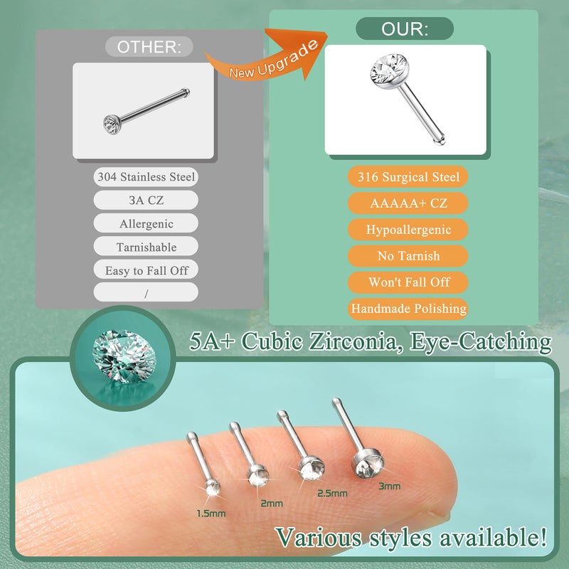 THUNARAZ 60-120pcs Stainless Steel Nose Studs Rings Piercing Pin Body Jewelry 22G 1.5mm 2mm 2.5mm (E:120PCS SILVER TONE) - Image 5